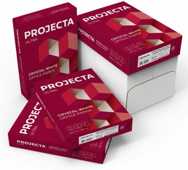 Projecta Ultra A4 Paper, 80 GSM Copy Paper Crystal White Office Paper (Box of 5 Reams) , Made in Russia