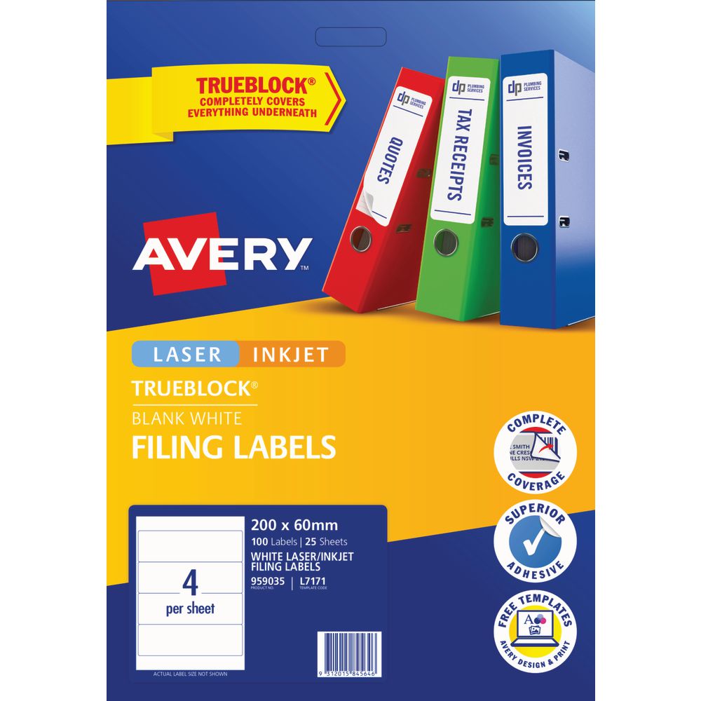 Avery Lever Arch Labels — Spine Insert (10 Sheets)