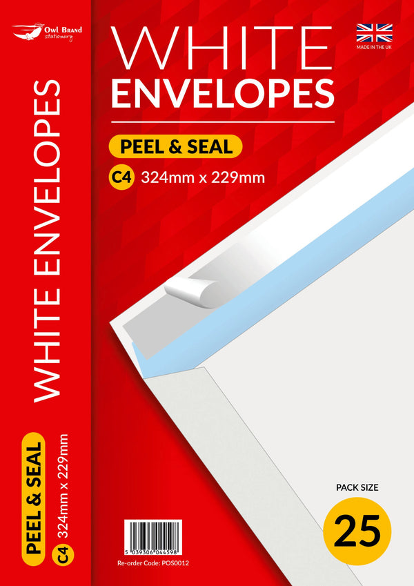 C4 White Envelopes Peel-Seal (250-Pack)