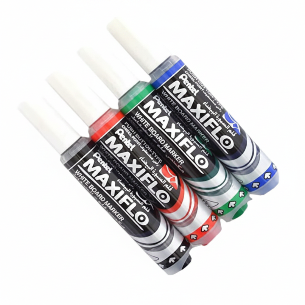 Pentel Maxiflo MWL6-04 Chisel White Board Marker - Assorted (pkt/4pcs)