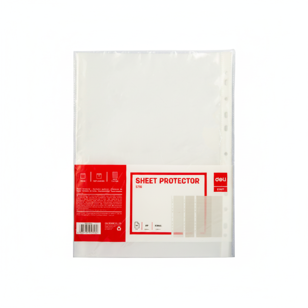 Deli-E5716 Sheet Protector TRANSPARENT PUNCHED A4 50MIC 20SH /PKT