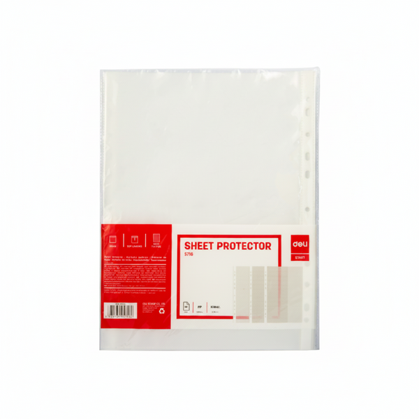 Deli-E5716 Sheet Protector TRANSPARENT PUNCHED A4 50MIC 20SH /PKT