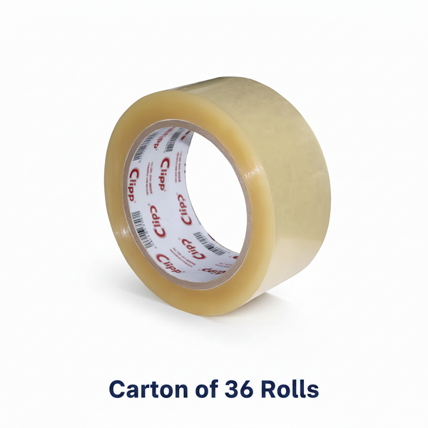 Clipp CP-TP-48X100T Packaging Tape, 48 mm × 100 yd, Transparent – Carton of 36 Rolls