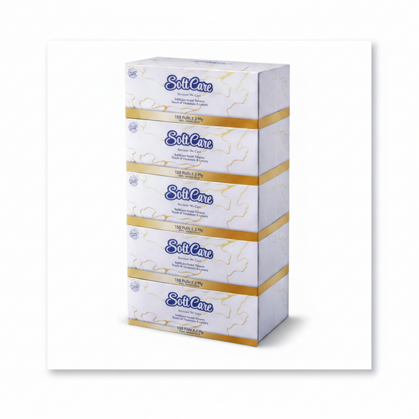 FACIAL TISSUE SOFT CARE 150 SHEETS 2PLY PACK OF 5