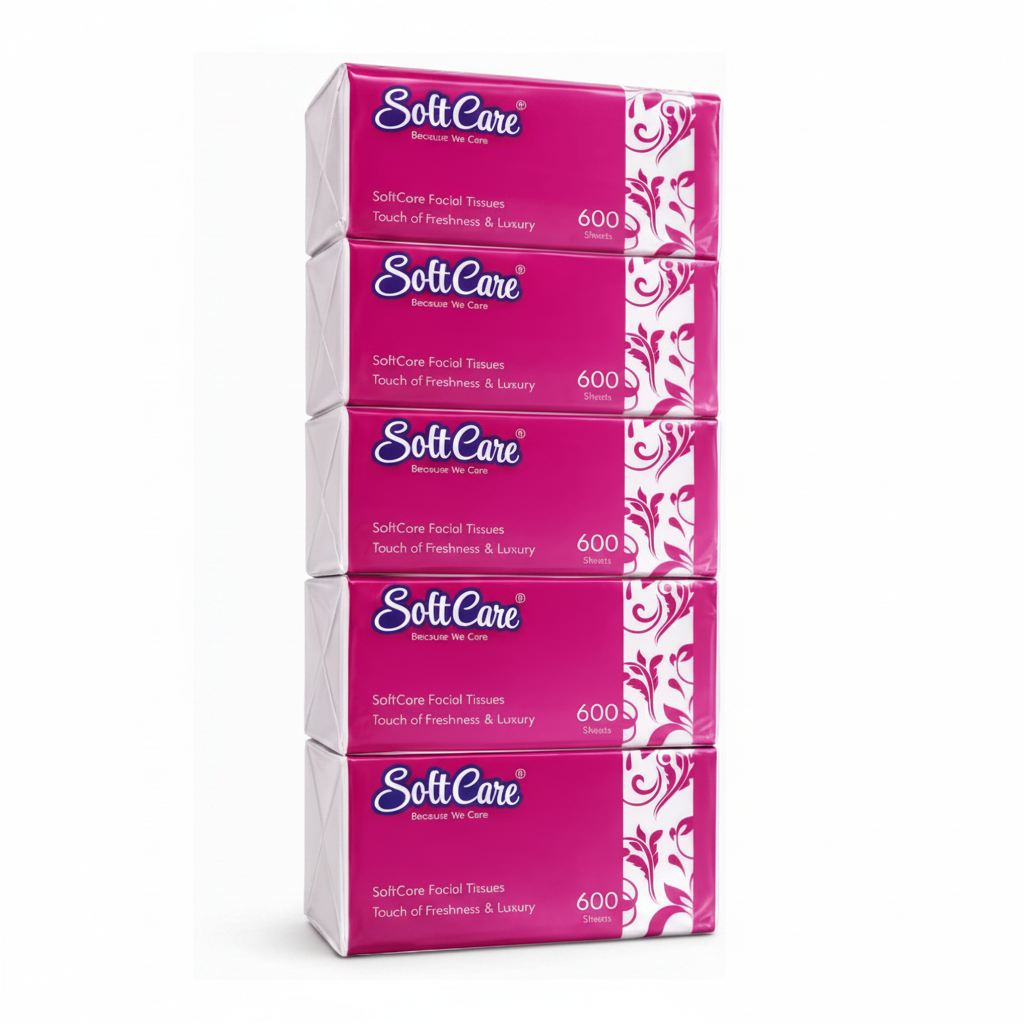 FACIAL TISSUE SOFT CARE NYLON 600 SHEETS PACK OF 5