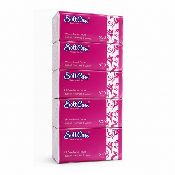 FACIAL TISSUE SOFT CARE NYLON 600 SHEETS PACK OF 5